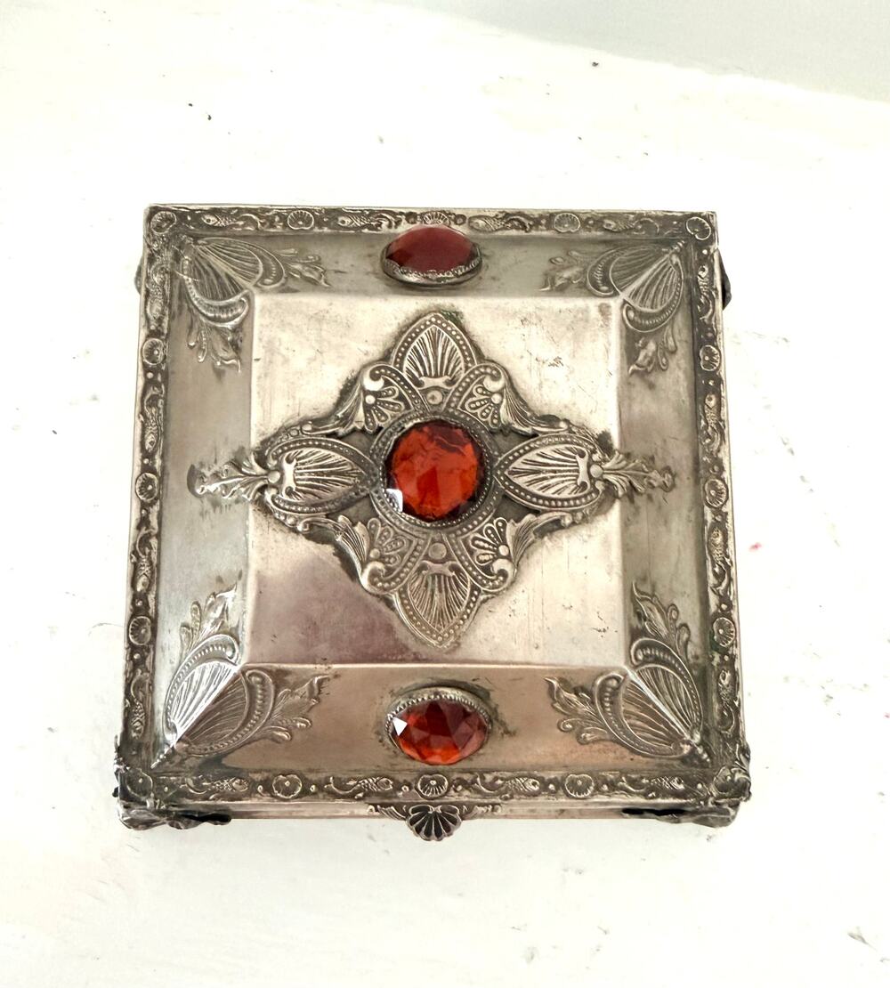 1930s Victorian Revival Jewelry Casket - Ornate Silver Plated Trinket Box
